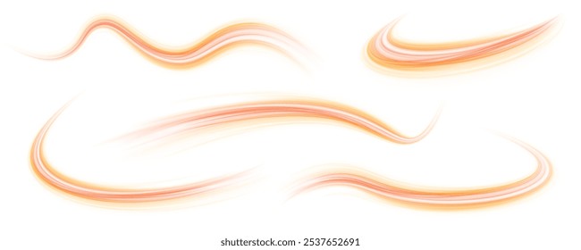 Set of neon speed lines on transparent background PNG. Racing cars dynamic flash effects city road with long exposure night ligh.	