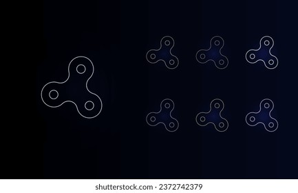 A set of neon spinner symbols. Set of different color symbols, faint neon glow. Vector illustration on black background