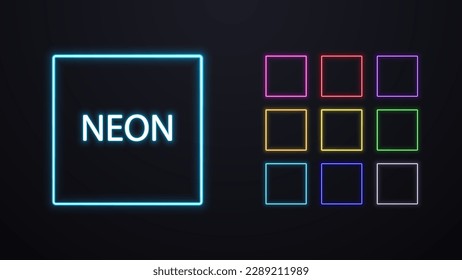 A set of neon square in different colors.