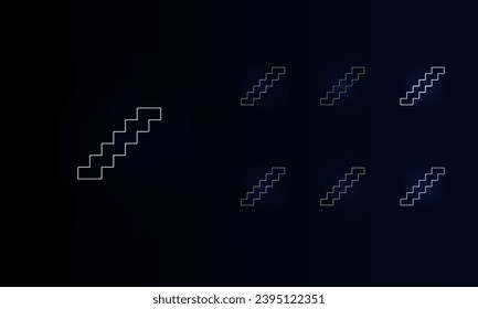 A set of neon stairs symbols. Set of different color symbols, faint neon glow. Vector illustration on black background