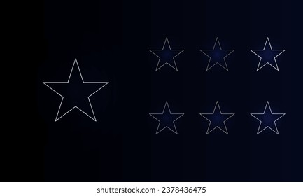 Un conjunto de símbolos de estrella de neón. Conjunto de símbolos de color diferentes, brillo de neón débil. Ilustración del vector sobre fondo negro