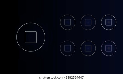A set of neon stop media symbols. Set of different color symbols, faint neon glow. Vector illustration on black background