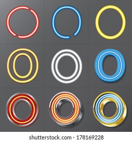 Set of Neon Style Alphabet O, Eps 10 Vector, Editable for Any Background, No Clipping Masks
