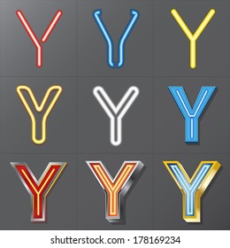 Set of Neon Style Alphabet Y, Eps 10 Vector, Editable for Any Background, No Clipping Masks