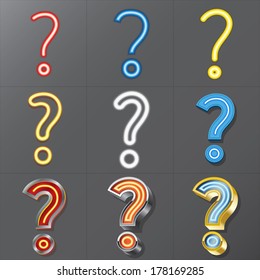 Set of Neon Style Question Mark, Eps 10 Vector, Editable for Any Background, No Clipping Masks