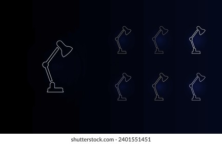 A set of neon table lamp symbols. Set of different color symbols, faint neon glow. Vector illustration on black background