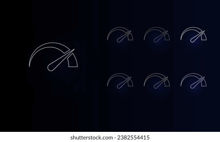 A set of neon tachometer symbols. Set of different color symbols, faint neon glow. Vector illustration on black background