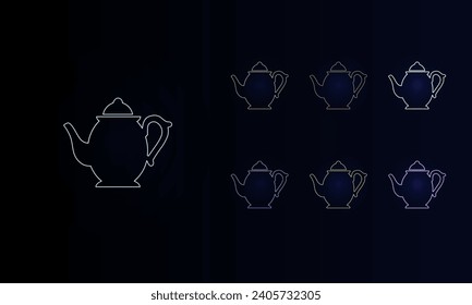 Un conjunto de teteras de neón. Conjunto de símbolos de color diferentes, brillo de neón débil. Ilustración del vector sobre fondo negro