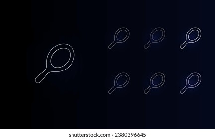 A set of neon tennis symbols. Set of different color symbols, faint neon glow. Vector illustration on black background