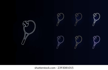 A set of neon tennis symbols. Set of different color symbols, faint neon glow. Vector illustration on black background