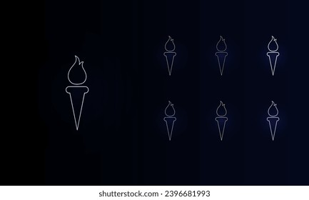 A set of neon torch symbols. Set of different color symbols, faint neon glow. Vector illustration on black background