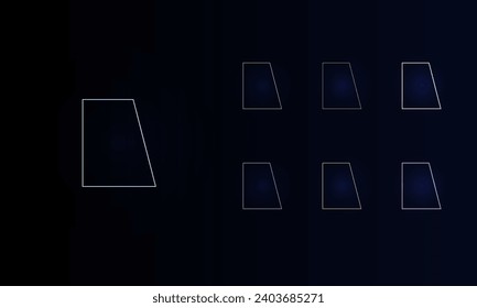 A set of neon trapezium symbols. Set of different color symbols, faint neon glow. Vector illustration on black background