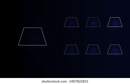 A set of neon trapezoid symbols. Set of different color symbols, faint neon glow. Vector illustration on black background