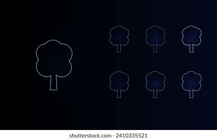 A set of neon tree symbols. Set of different color symbols, faint neon glow. Vector illustration on black background