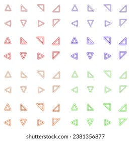 Set Of Neon Triangle Icon. Red, Purple, Orange, Green Triangle. Neon Triangle Design Element. Vector Illustration