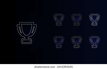 A set of neon trophy symbols. Set of different color symbols, faint neon glow. Vector illustration on black background