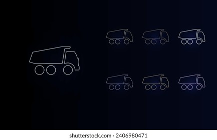 A set of neon truck symbols. Set of different color symbols, faint neon glow. Vector illustration on black background
