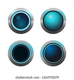 Set of neon vector metal buttons

