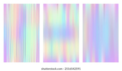 Set of neon vertical glowing background with holographic metallic effect. Trendy wallpaper of modern design for flyers, websites, covers, brochures, presentations, banners. Vector illustration EPS10