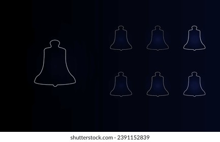 A set of neon vintage bell symbols. Set of different color symbols, faint neon glow. Vector illustration on black background