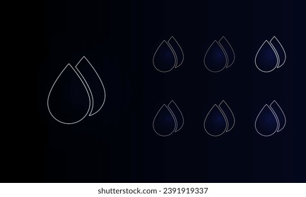 A set of neon water drop symbols. Set of different color symbols, faint neon glow. Vector illustration on black background