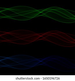 set neon waves. vector abstract lines. template for advertising. green,  red,  blue colors