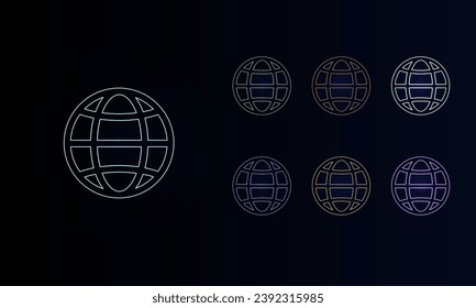 A set of neon web symbols. Set of different color symbols, faint neon glow. Vector illustration on black background