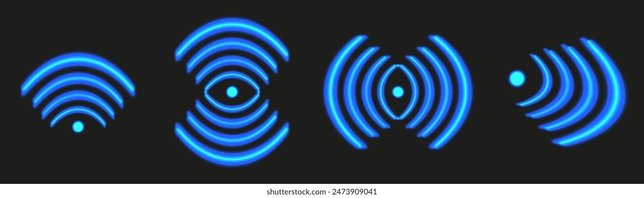 Set Neon WIFI Signal isolated black background. Vector WI FI symbol collection can used web and social design.