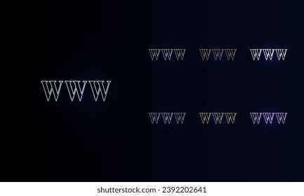 A set of neon www symbols. Set of different color symbols, faint neon glow. Vector illustration on black background