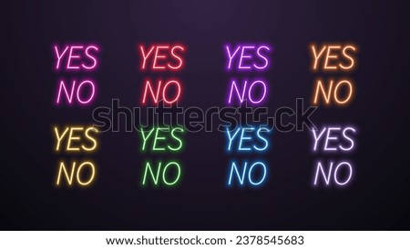 A set of neon yes and no icons in different bright colors on a dark background.