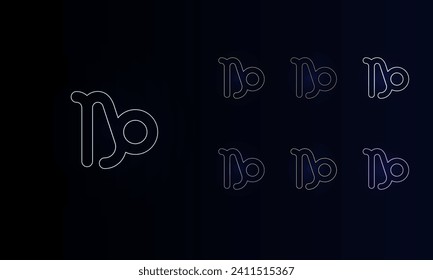 A set of neon zodiac capricorn symbols. Set of different color symbols, faint neon glow. Vector illustration on black background