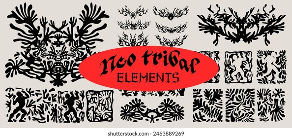 Set of neo-tribal abstract elements for flash tattoos and stickers.