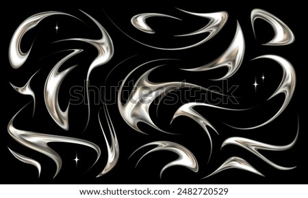 Set of neotribal metallic elements. Tattoo style chrome vector illustrations.