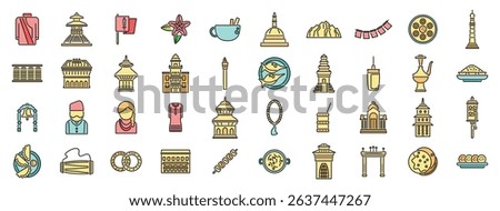 Set of nepal themed icons highlighting cultural elements and landmarks