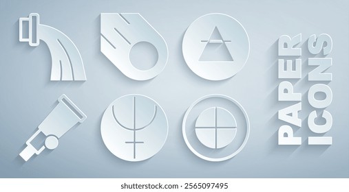 Set Neptune planet, Air element, Telescope, Earth globe, Comet and Aquarius zodiac icon. Vector