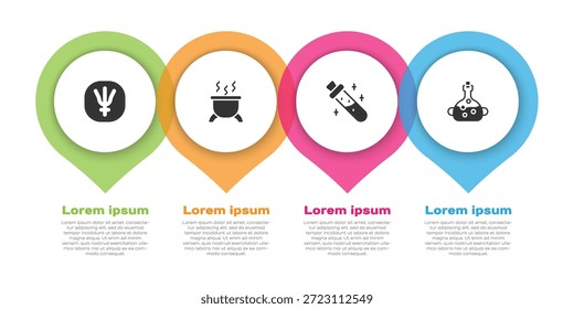 Set Neptune planet, Witch cauldron, Bottle with potion and Poison in bottle. Business infographic template. Vector