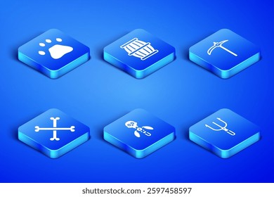 Set Neptune Trident, Bear paw footprint, Magic staff, Crossed human bones, Gun powder barrel and Pickaxe icon. Vector