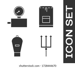Set Neptune Trident, Gauge scale, Lift bag and Backpack icon. Vector