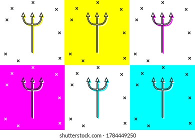 Set Neptune Trident icon isolated on color background.  Vector Illustration