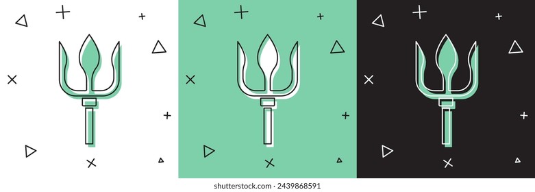 Establecer Neptune Trident icono aislado en blanco y verde, fondo negro.  Vector