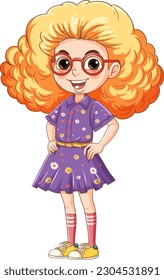 Set of nerd geek girl cartoon character wearing glasses illustration