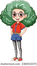 Set of nerd geek girl cartoon character wearing glasses illustration