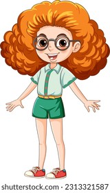 Set of nerd geek girl cartoon character wearing glasses illustration