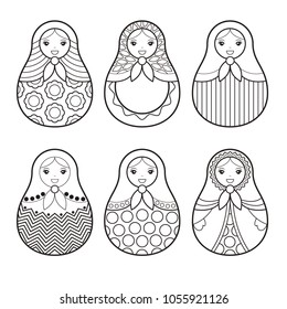 A set of nested dolls. Black silhouettes on white background.