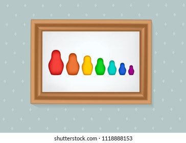Set of nesting dolls in a frame