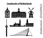 set of Netherlands famous landmarks by silhouette style,vector illustration