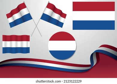 Conjunto De Banderas De Países Bajos En Diferentes Diseños, Icono, Banderas De Bandera Con Banda De Fondo. Vector libre