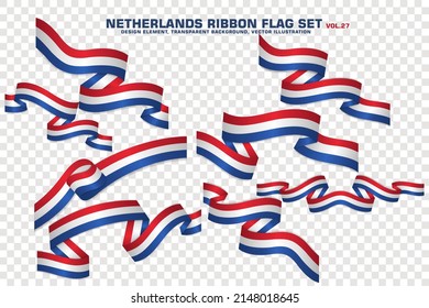 Set of Netherlands Ribbon flag, design element. 3D on a transparent background. vector illustration
