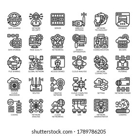 Set of network analysis thin line and pixel perfect icons for any web and app project. 