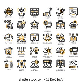 Set of network analysis thin line and pixel perfect icons for any web and app project. 